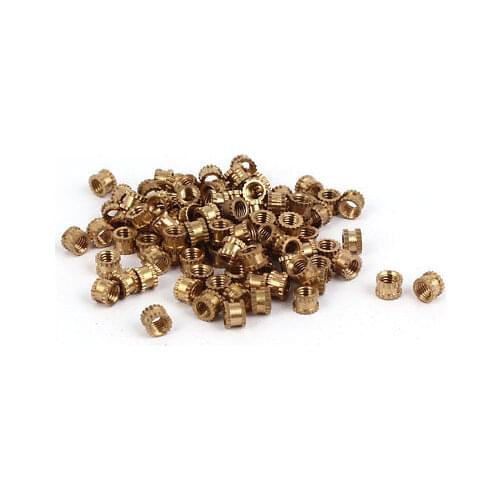 M3 x 3mmx4.1mm Female Thread Brass Knurled Threaded Insert Embedment Nuts 100PCS
