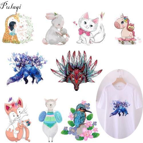 Pulaqi Cartoon Cute Iron On Transfers Animal Decoration Heat Transfers For T-shirt Clothes For Girls DIY Clothing Accessories F