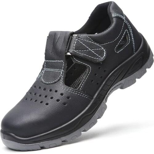 Mens fashion breathable steel toe caps working safety shoes summe security shoe cow leather platform safe sandals tooling boots