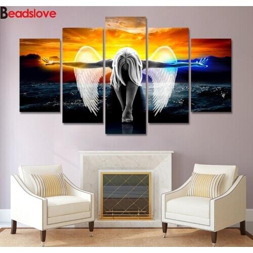 Full Square Drill 5D DIY Diamond Painting angels wings wall sticker 3D Embroidery Cross Stitch Mosaic home Decor Gifts 5pcs