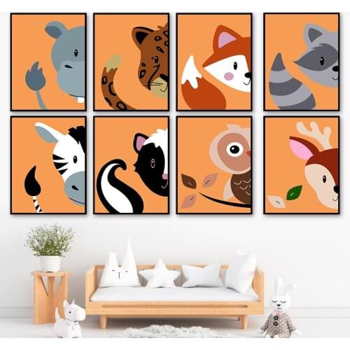 Hippo Leopard Fox Raccoon Zebra Mongoose Deer Wall Art Canvas Painting Nordic Posters And Prints Wall Pictures Kids Room Decor