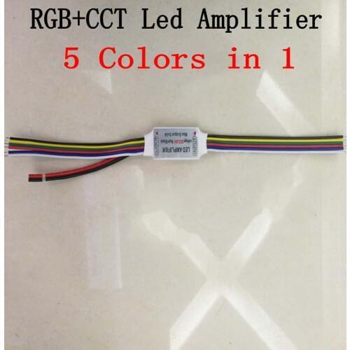 Newest 6pin Mini RGB+CCT Led Strip Amplifier 5CH x 3A 15A , 5 Colors in 1 LED Strip Light RGB+CCT Rope Light Amplifier 12V 24V