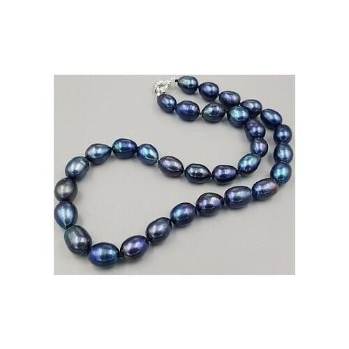 New 9-10mm baroque tahitian black blue Color Freshwater pearl necklace 18"