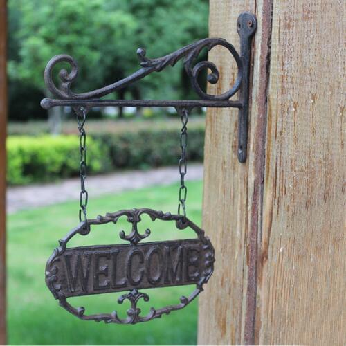 Oval Rustic Cast Iron Welcome Sign Plaques Outdoor Double-sided Wall Mounted Hanging Metal Welcome Plaques Hollow Retro Plaques