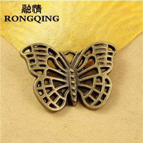 RONGQING 50pcs/lot 18*25MM Hollow Butterfly Pendant Charms Metal Insect Jewelry Findings DIY Accessories