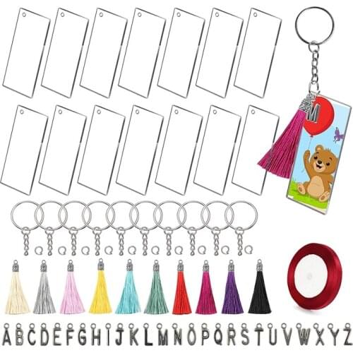 Acrylic Keychains Blank,Rectangle Discs Christmas Ornaments, Colorful Tassels Decorations for DIY Projects and Crafts