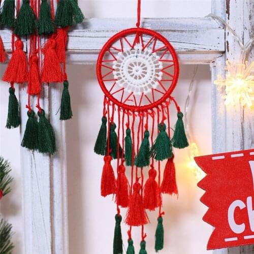Christmas Ornament Dream Catcher Pendant For Home Bedroom Hanging Decor Girls Kid Children Gift Tassel Weaving Red Green Decor