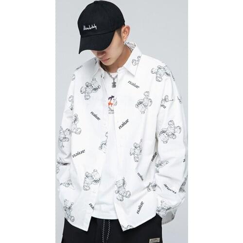 Long Sleeve Graphic Shirt Men Oversized Cotton Casual Shirts Clothing Fashion Loose Social Button Shirt M-2XL 2021 Spring Autumn