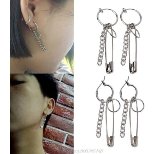 Safety Pin Shape Geometry Long Chain Tassel Irregular Earrings Korean Jewelry S01 20 Dropship