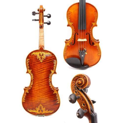 4/4 Violin One piece Tiger Flame maple Spruce wood Hand Carved Pattern Master level #GY15