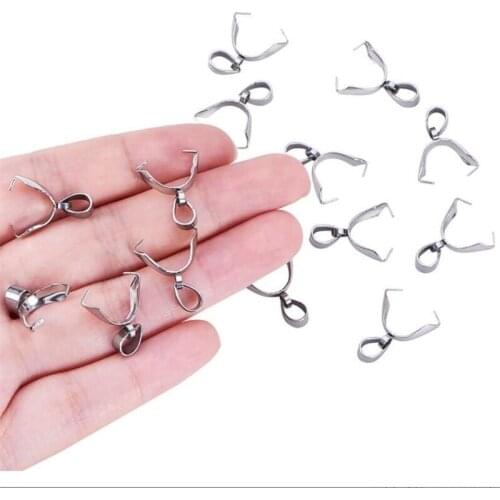 10pcs 15/17/19mm 304 Stainless Steel Pinch Clip Bail Clasp Dangle Charm Pendant Connector Findings for Necklace Jewelry Making