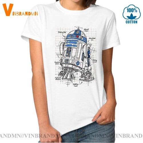 Brand New Death Wars Clothing Fashion Droid Robot Project T shirts Camisetas JEDI R2-D2 Droid Blue Print Womens T-Shirts