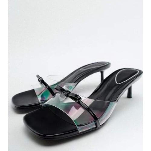 ZAR 2021 Summer New Green Fashion Square Toe Thick High Heels Sexy Outer Wear Muller Sandals And Slippers Women Luxury Brand Hot