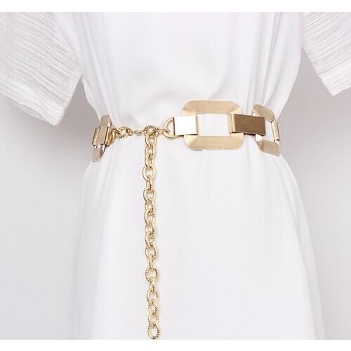 Womens runway fashion gold metal chain Cummerbunds female Dress Corsets Waistband Belts decoration wide belt TB1234