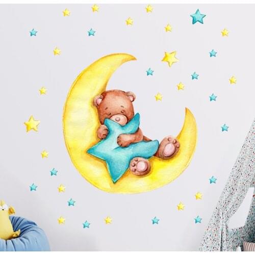 Zollor Star Moon Lovely Bear Wall Sticker Bedroom Childrens room kindergarten Dormitory Creative Decorative Sticker Removable