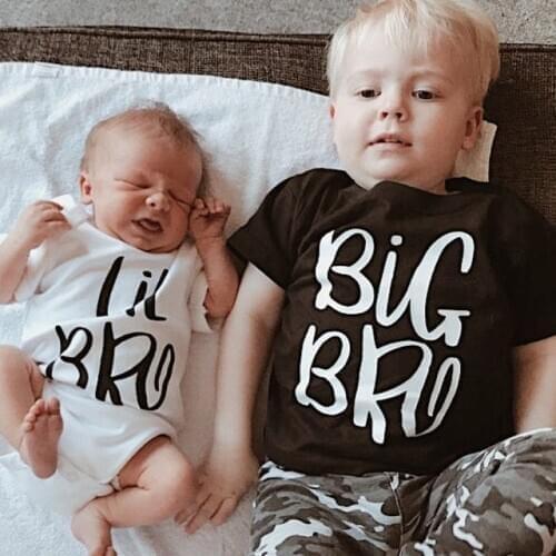 1pc Family Matching Summer T-shirt Big Bro & Lil Bro BoyTees Newborn Toddler Romper Big Brother Little Brother Sibling Outfits