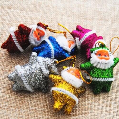 2021 Hot Sale 6Pcs Christmas Decorations for Home Christmas Tree Ornaments Santa Claus Pendant Colors 2" Gold Powder Santa Claus