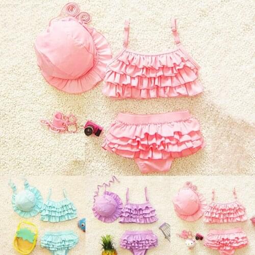 2021 Summer Cute Baby Bikini Swimsuit Set Kids Baby Girl Bikini Ruffle Swimwear Kawaii Bathing Suit Three-piece Swimsuit