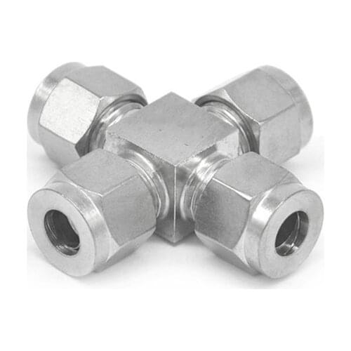 304 Stainless Steel 3mm 6mm 8mm 10mm 12mm 14mm Equal Double Ferrule Tube Pipe Fitting Cross Union Connector For Water Air Oil