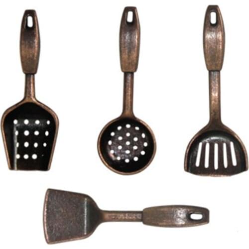 4Pcs 1/12 Dollhouse Kitchen Miniature Copper Spatula Dollhouse Decoration