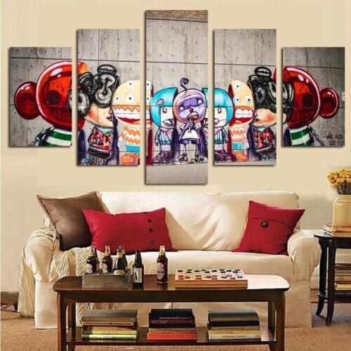 5Panel Print Graffiti Cartton Canvas Painting Street Pop Art Modular Wall Picture Canvas Painting for Living Room Cuadros Decor