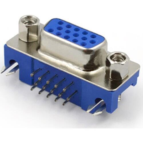 5pcs VGA Socket Connector HDR15 Female 3.08 High Serial Three Row DB15P Connector 90 Degree Plug Bending Fork /Riveting Lock
