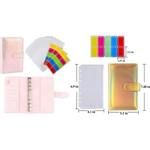 A6 PU Leather Notebook Binder Cover with 12Pcs Binder Pockets,6Ring Cash Budget Binder Loose Leaf Zipper Bags Envelope