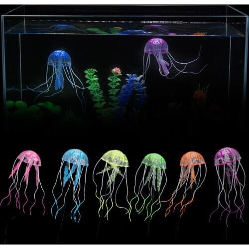 Aquarium Decor Ornament Fish Tank Decoration 1pc Glowing Artificial Vivid Jellyfish Silicone Simulated Jellyfish