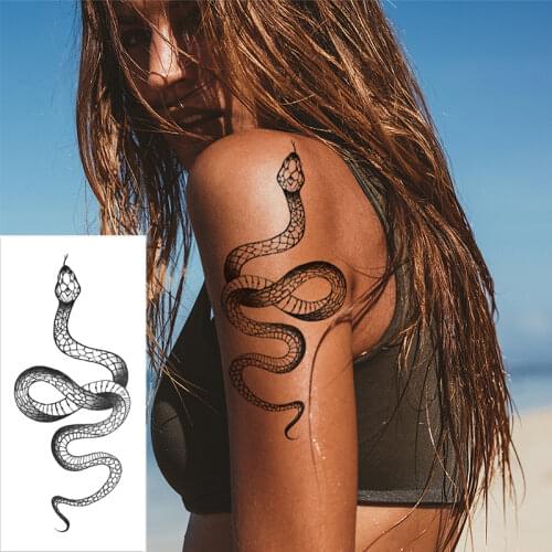 Black Snake Temporary Tattoo Stickers for Women Men Waist Body Art Waterproof Fake Tatoo Large Size Fashion Dark Snake Tattoo