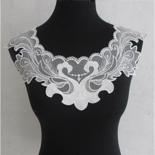 Black and white fake collar embroidery womens lace applique fabric sewing DIY craft supplies accessories 1 piece for sale