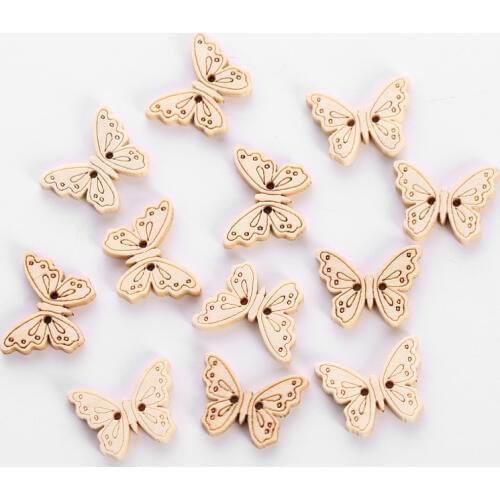 Butterfly Wooden Buttons Scrapbooking Natural Wood button Fashion clothes buttons for Clothing sewing Accessories