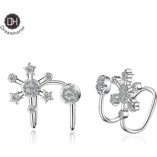 Dreamhonor New Popular 925 Sterling Silver Zirconia Snowflake Clip Earrings For Women Non Piercing Earrings Jewelry