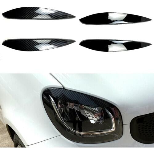 Glossy Black Carbon Fiber Pattern Car Headlight Eyelid Lid Eyebrow Trim ABS Cover For Mercedes Benz Smart 2014