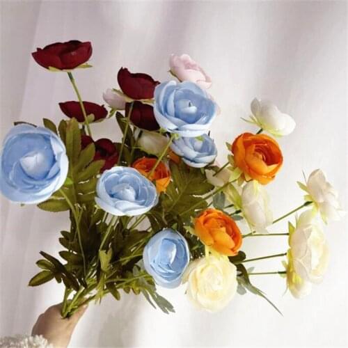10pcs Faux Tea Rose Flower Stems Artificial 5 Heads Ranunculus Asiaticus for Wedding Centerpieces Floral Decoration