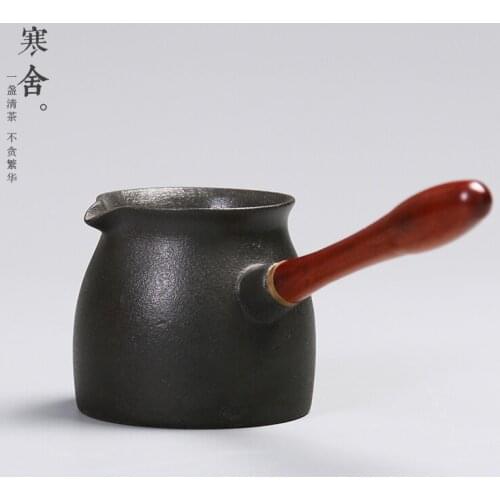 Japanese style rough pottery wood side handle cup ceramic tea pot black pottery Kung Fu tea set accessories teaware teapot