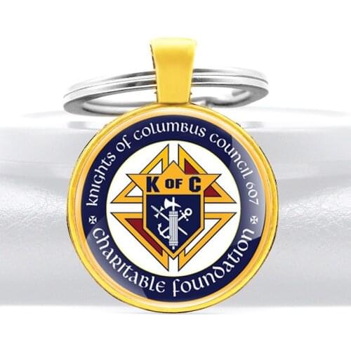 Classic Knights of Columbus Glass Cabochon Pendant Key Chain Charm Men Women Jewelry Gifts Key Rings