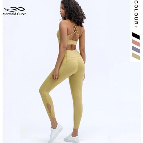 Mermaid Curve Summer New Women Fitness Yoga Sets Shockproof Sports Bra + High Waist Eight Minutes Length Yoga Pant 2 Pcs Suits