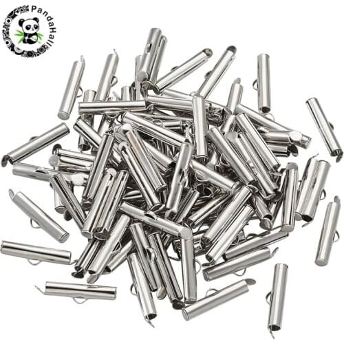 Pandahall 50 pcs Iron Slide On End Clasp Tubes Slider End Caps for DIY Jewelry Findings Making 20x4mm 3.2mm Inner Diameter