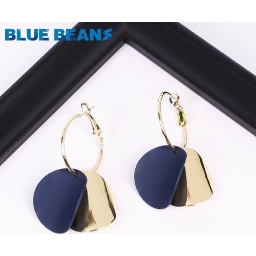 Korean Fashion Blue Geometric Irregular Hollow Circle Gold Dangle Drop Earrings for Women Metal summer Party Wedding Jewelry