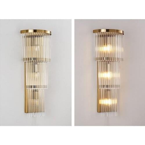 Beautiful crystal wall lamp E27 living room bedroom lighting fancy gold K9 crystal