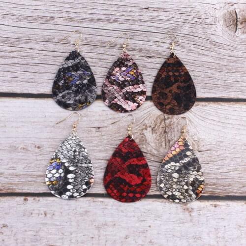 Colorful Snakeskin Leather Waterdrop Earrings Pave Glitter Paillette Leather Teardrop Earrings for Women Vintage Chic Jewelry