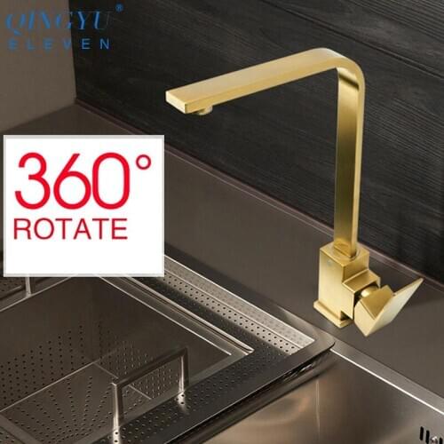Brass Brushed Gold Kitchen Faucet Cold and Hot Water Tap Single Handle Kitchen Faucets Swivel Spout Kitchen Sink Mixer Tap