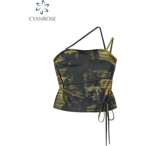 Summer New Design Print Suspender Top Women 2021 Sexy Bodycon Crop Tops Camouflage Bandage Chest Wrapping Suspender Top Female
