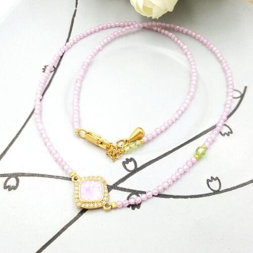 Lii Ji Pink Zircon,Peridot,Lab-created Opal Shining Necklace for Women Jewelry