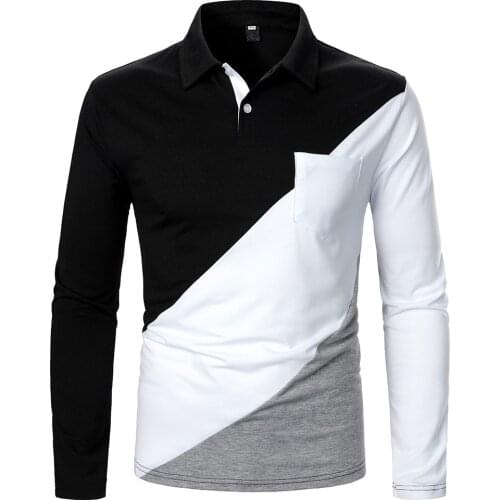 Streetwear Casual Fashion Men Polo Men Polo Men Shirt Long Sleeve Polo Shirt Contrast Color Tops New Clothing Autumn