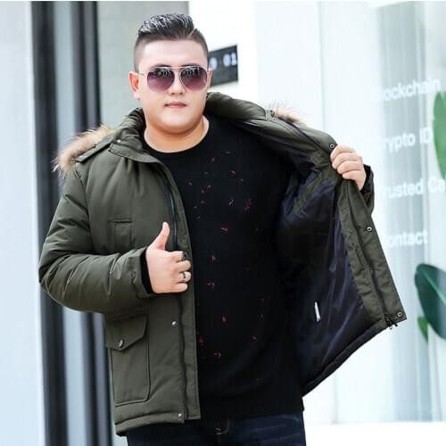 Mens Winter Large Size 9XL 10XL Large Stand Collar Hooded with Fur Collar Cotton Can Remove Cap Thicken Warm Jacket