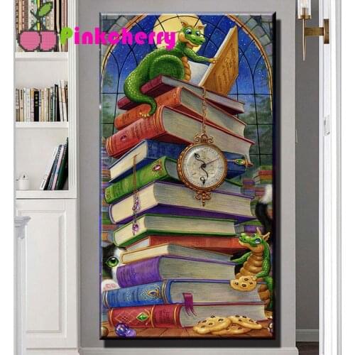 Cartoon Drawing Home Art Craft,5D DIY Full Round Diamond Painting Dinosaur Read Books Mosaic Kit Rhinestone Resin Drill k680