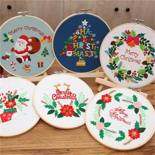 20Pcs DIY Embroidery kits Elk Materials Package Handmade With Hoop Merry Christmas Decor Flowers Plants Deer Gift Wall Art