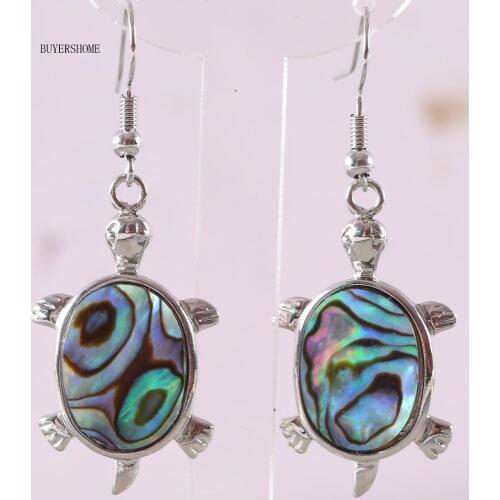 Natural Sea Turtle Blue New Zealand Abalone Shell Handmade Jewelry For Women Dangle Earrings 1Pair U222