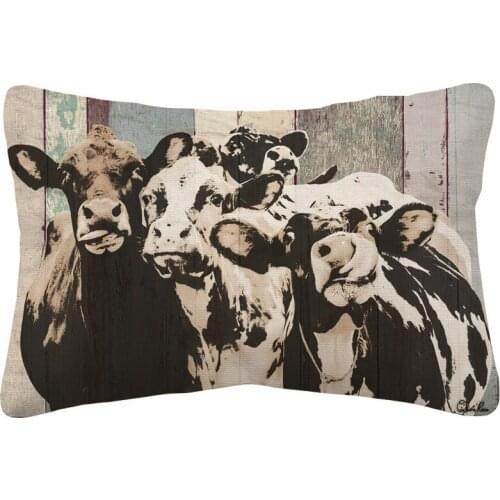 Farmhouse Cattle Cushion Cover American Vintage Style Decorative Linen Pillow Case